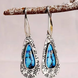 Boho Dangle Drop Earrings‎ Metal Carved Pattern 925 Silver Plated Lightweight